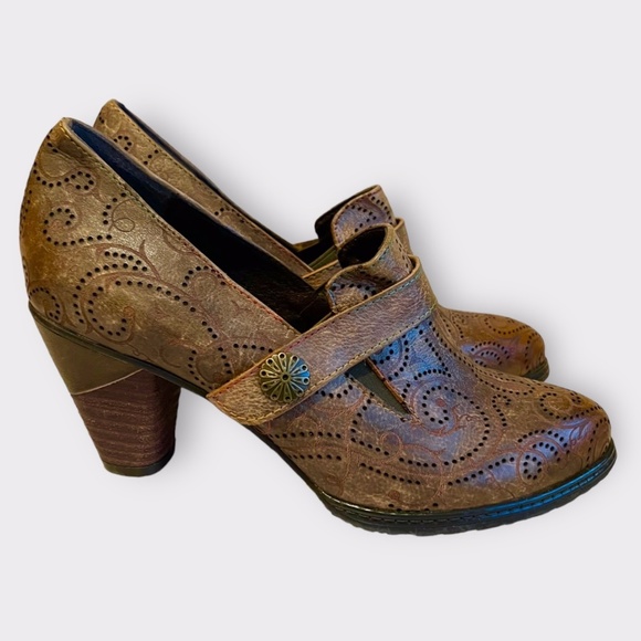 Retro Chunky Heeled Leather Slip on Heels Sz 41 - Picture 6 of 9